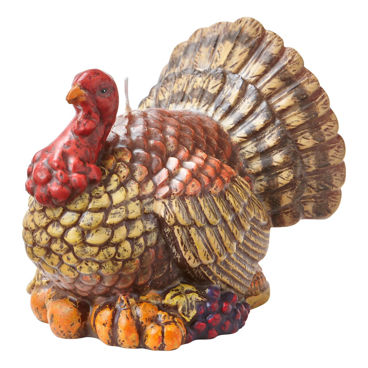 Tucker Turkey Candle - Sculpted Thanksgiving Candle, Multicolor Paraffin Wax, 21hrs Burn Time, 3.54" H x 4.2" W